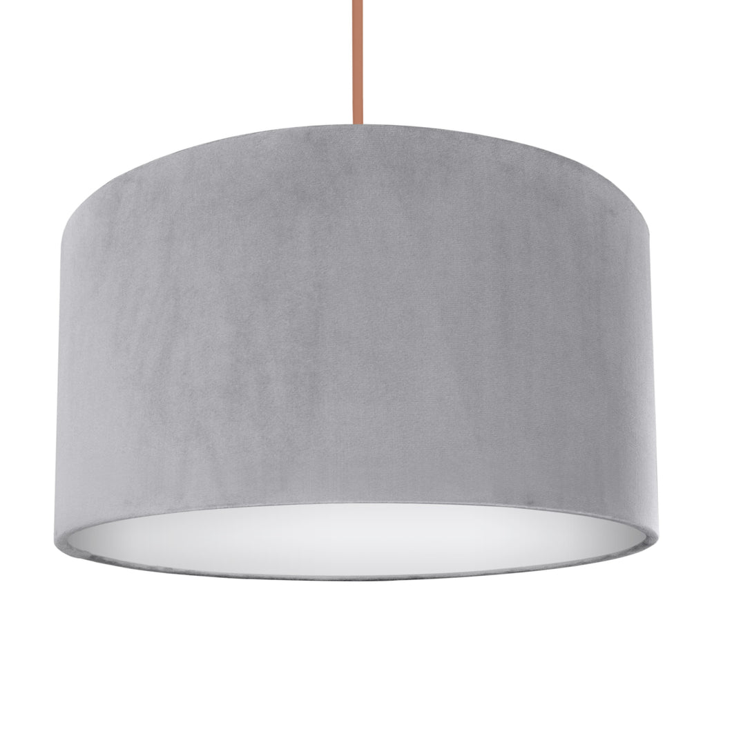 Soft grey velvet with opaque white liner lampshade