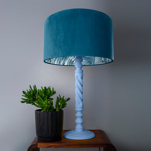 Teal velvet with blue leaf lampshade