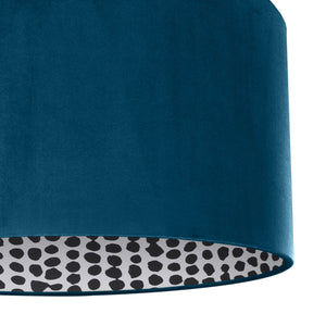 Teal velvet with monochrome dot lampshade