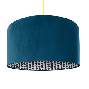 Teal velvet with monochrome dot lampshade