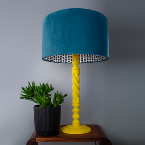 Teal velvet with monochrome dot lampshade