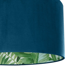 Teal velvet with green leaf lampshade