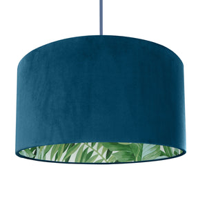 Teal velvet with green leaf lampshade