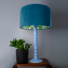 Load image into Gallery viewer, Teal velvet with green leaf lampshade