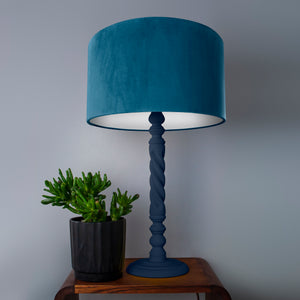 Teal velvet with opaque white liner lampshade