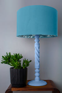 Turquoise velvet with blue leaf lampshade