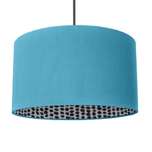 Load image into Gallery viewer, Turquoise velvet with monochrome dot lampshade