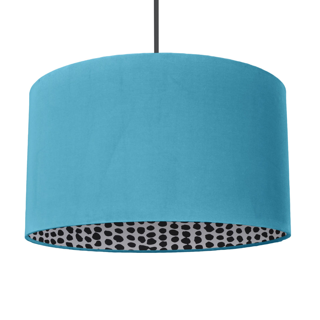 Turquoise velvet with monochrome dot lampshade