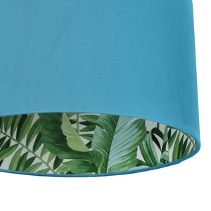 Turquoise velvet with green leaf lampshade