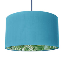 Load image into Gallery viewer, Turquoise velvet with green leaf lampshade